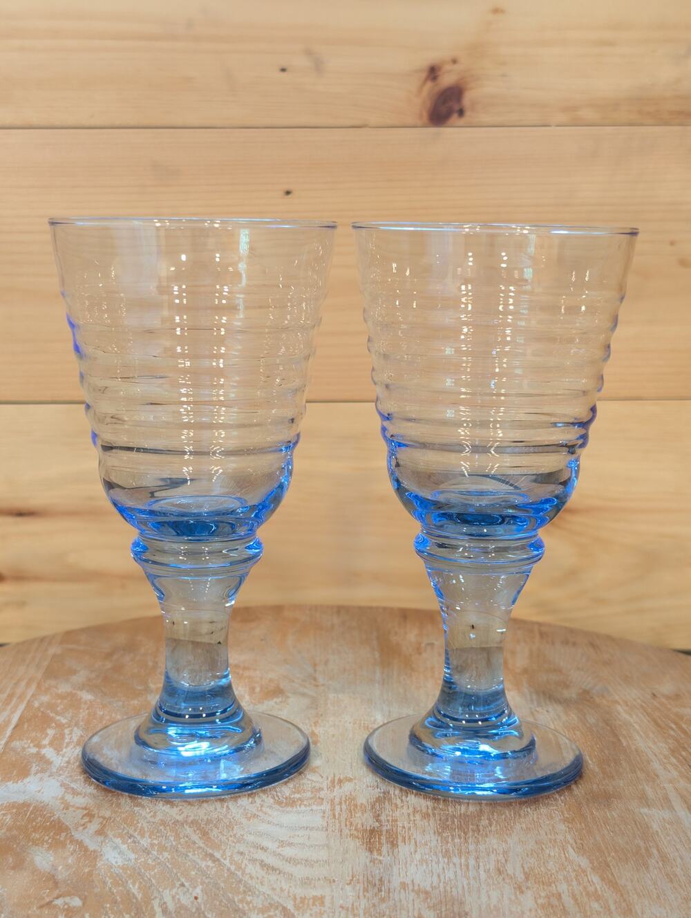 Libbey "Sirrus Blue" Ribbed Goblets - Set of 2 - Vintage Glassware